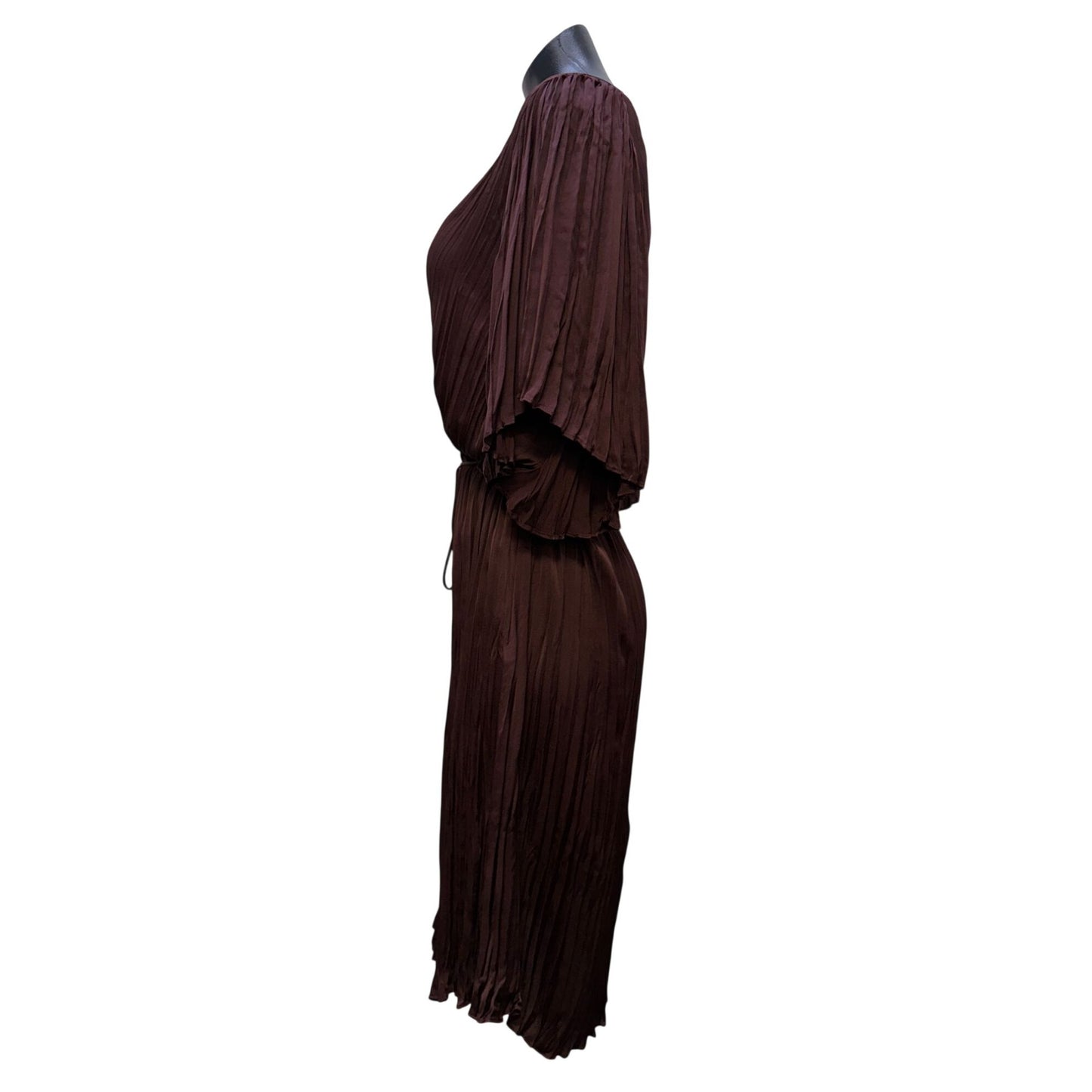 Vince Belted Wine Dress With Pleated Texture L