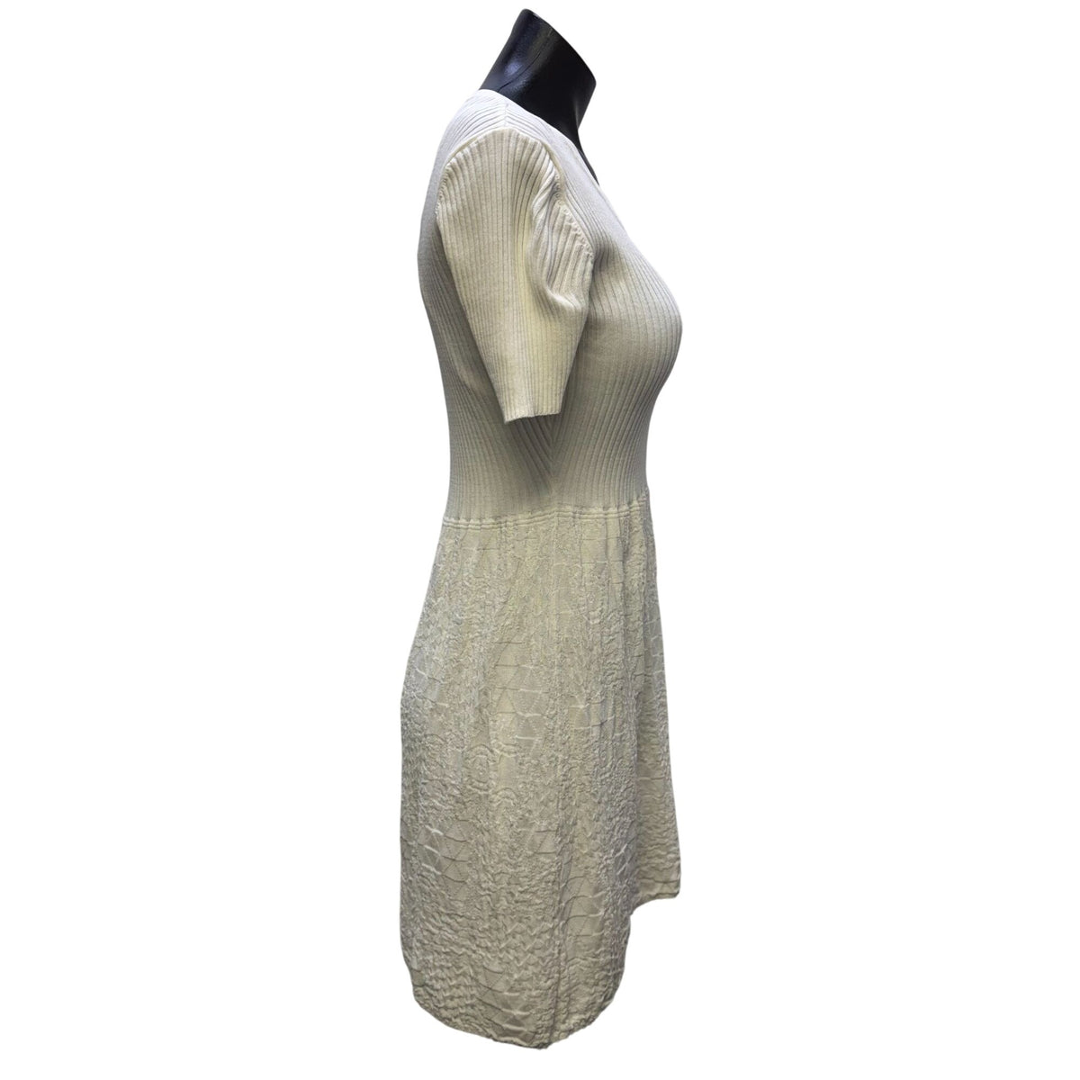 Missoni White Knit Textured Short Sleeve V-Neck Dress Size S