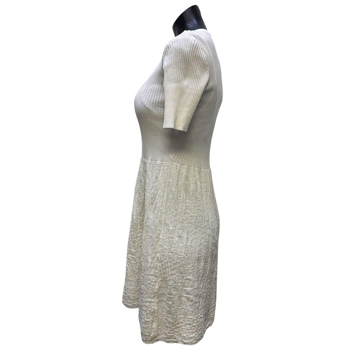 Missoni White Knit Textured Short Sleeve V-Neck Dress Size S