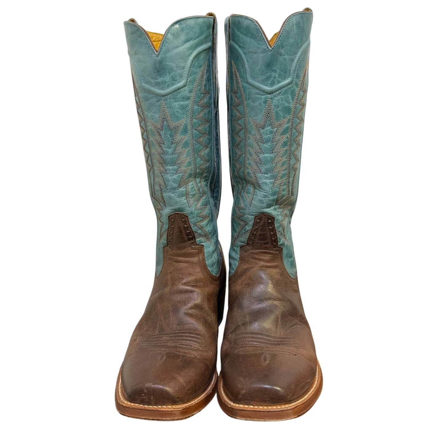 Rod Patrick Western Cowboy Boots Brown Leather & Turquoise Shaft Size 10.5