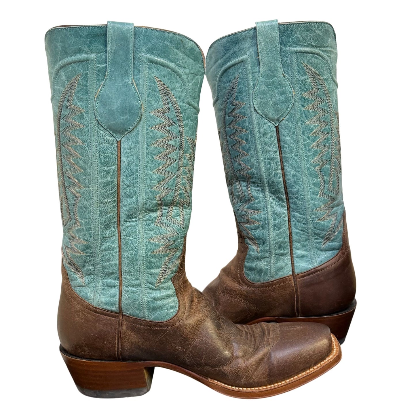 Rod Patrick Western Cowboy Boots Brown Leather & Turquoise Shaft Size 10.5