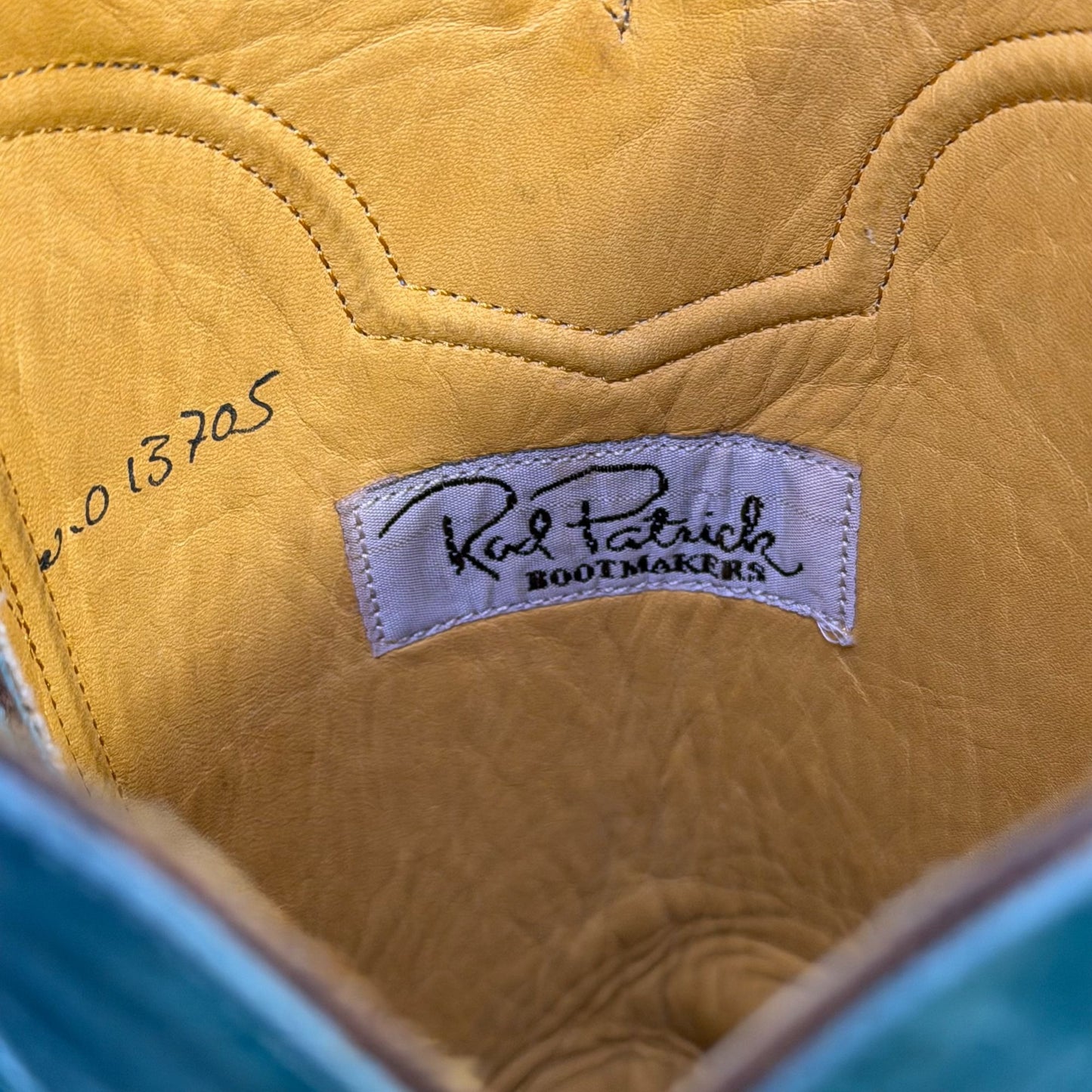 Rod Patrick Western Cowboy Boots Brown Leather & Turquoise Shaft Size 10.5