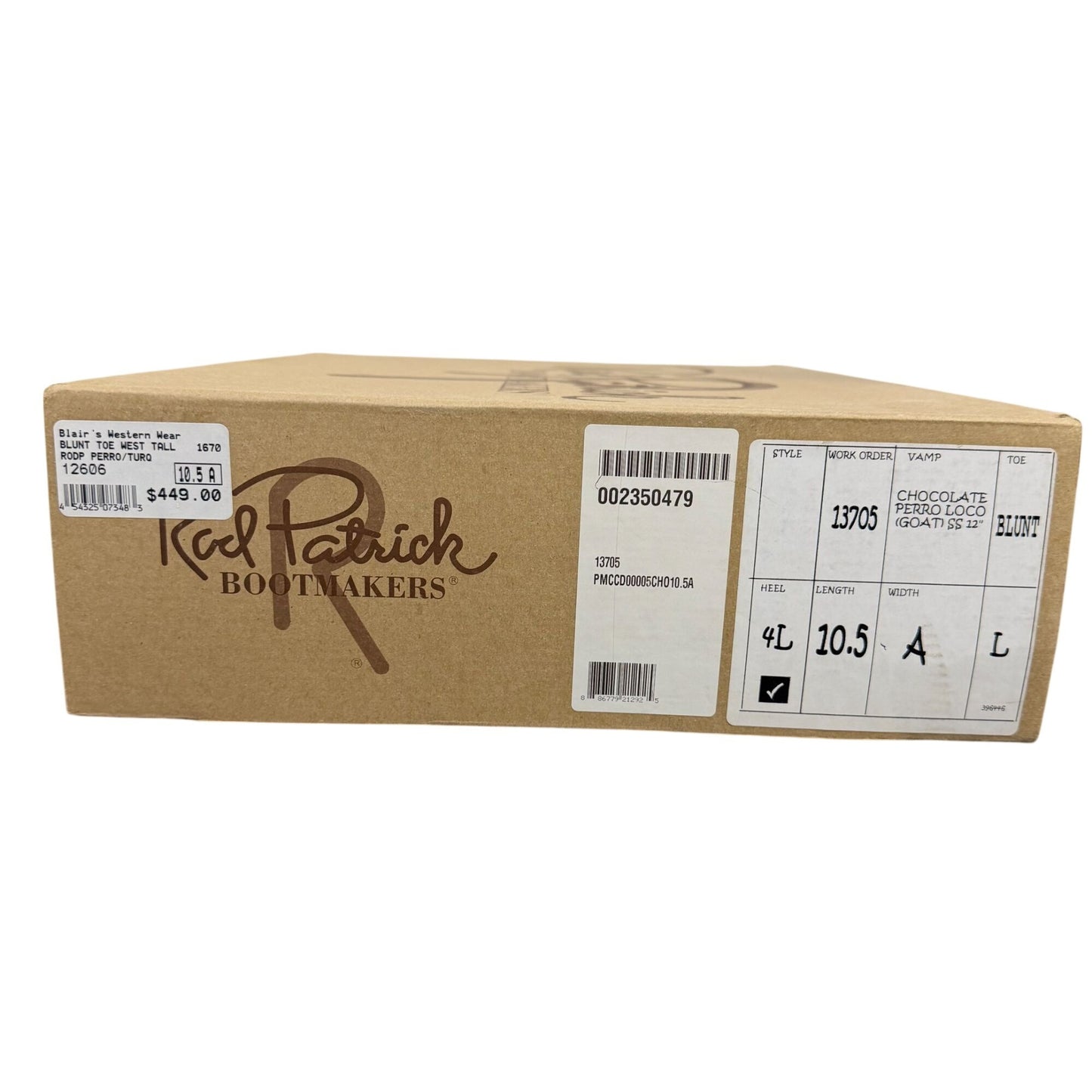 Rod Patrick Western Cowboy Boots Brown Leather & Turquoise Shaft Size 10.5