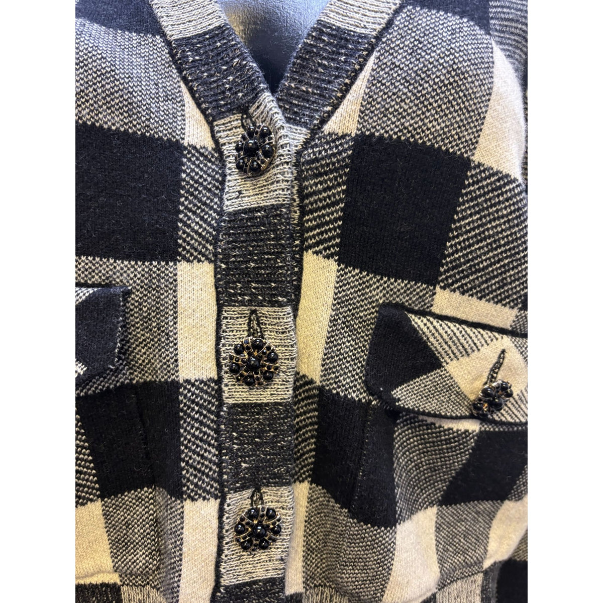 NWT Industry  Plaid Cardigan Black Beige Wool Blend S