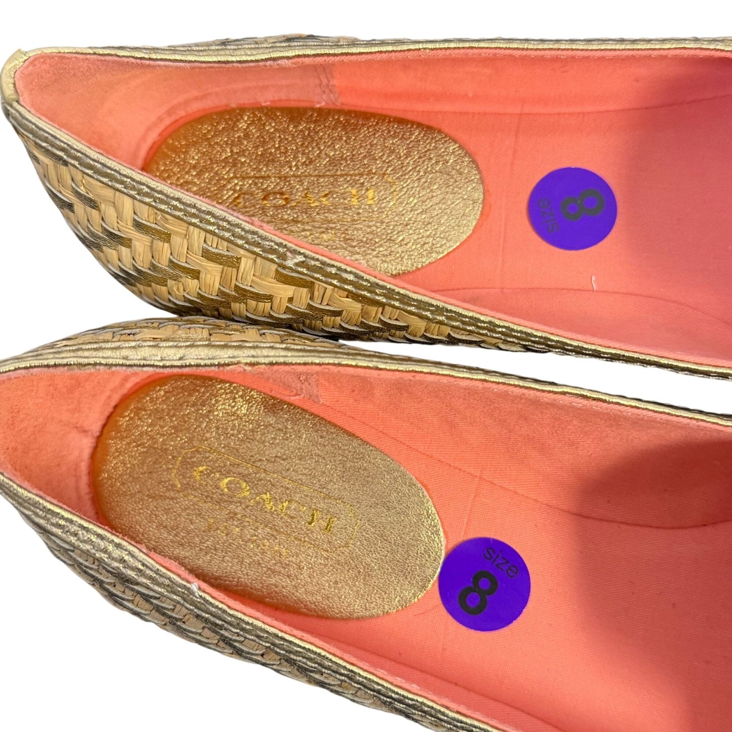 Coach Straw Flats Tan Gold Size 8