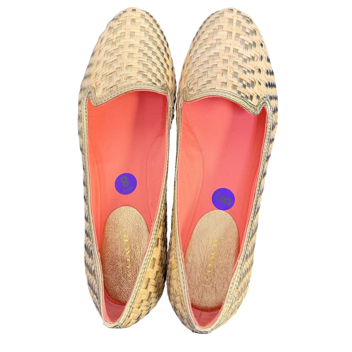 Coach Straw Flats Tan Gold Size 8