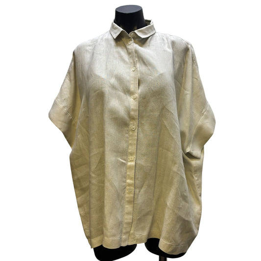 Lafayette 148  Linen Blouse Tan XL Button-Down Relaxed Fit