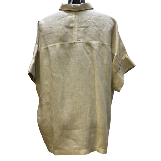 Lafayette 148  Linen Blouse Tan XL Button-Down Relaxed Fit