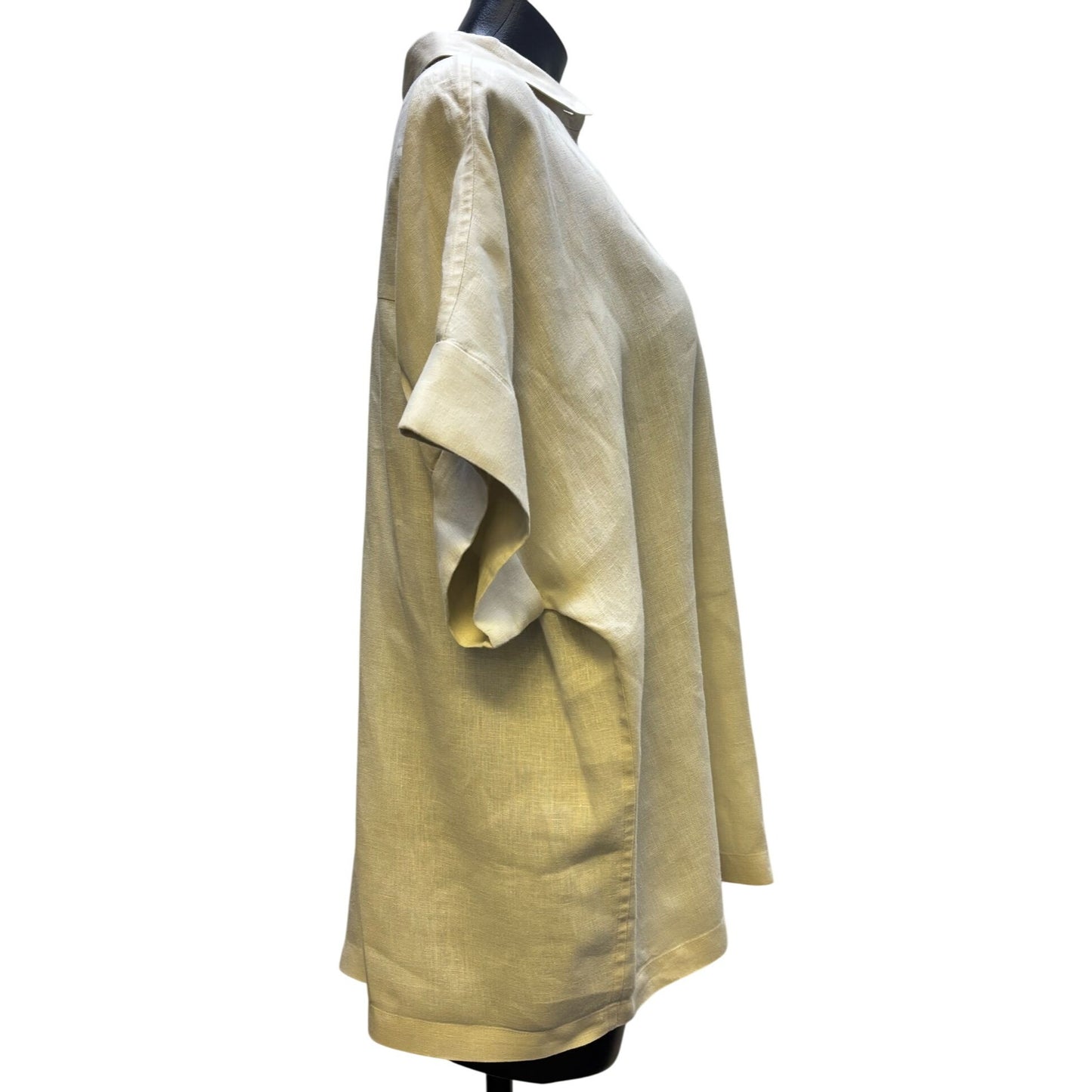 Lafayette 148  Linen Blouse Tan XL Button-Down Relaxed Fit