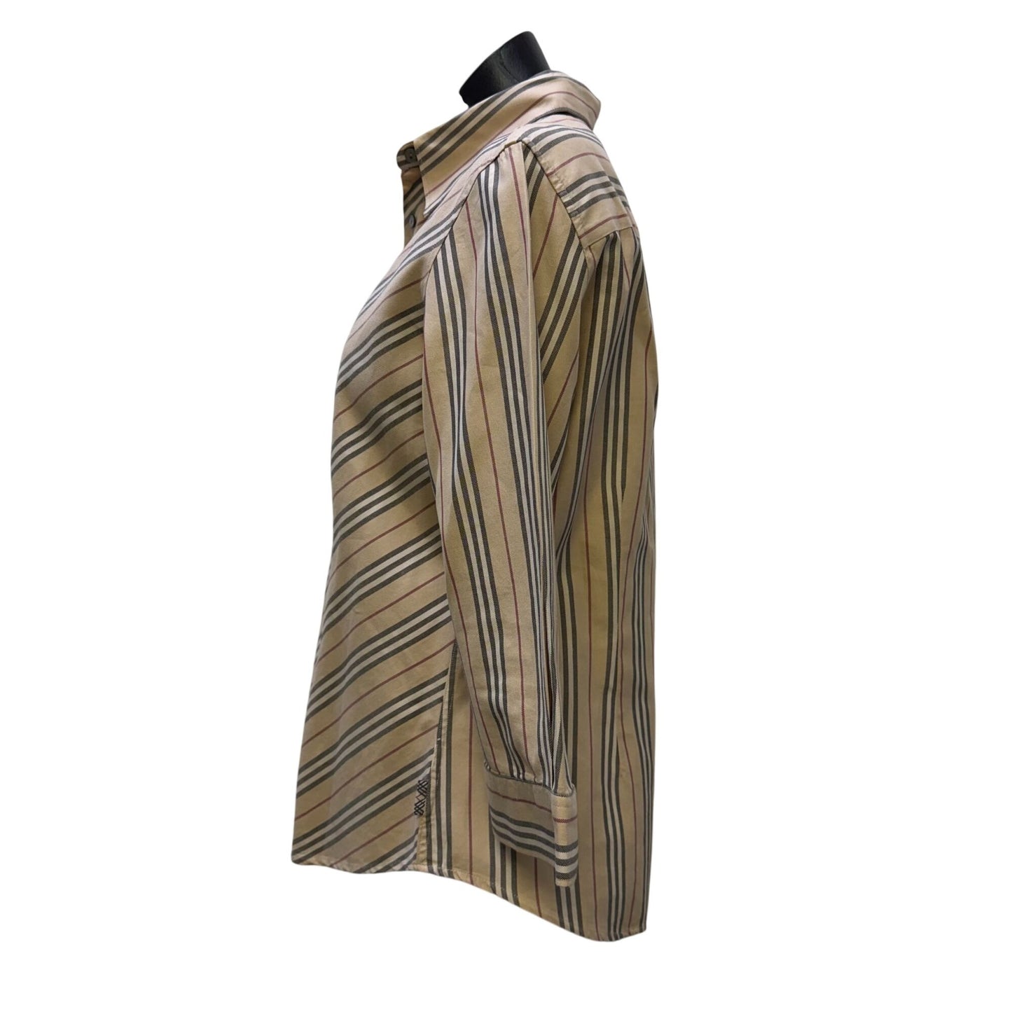 Burberry London Striped Button-Down Shirt Tan/Red 3/4 Sleeves XL