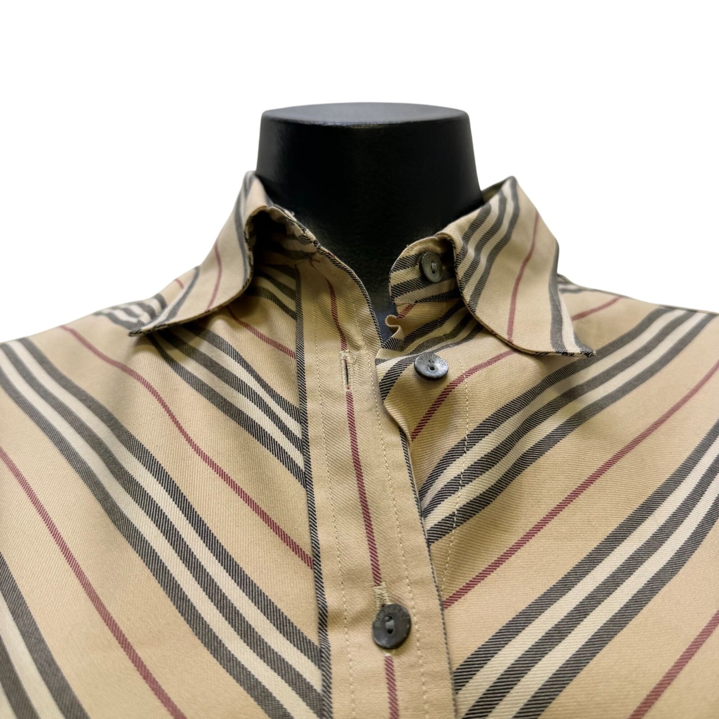 Burberry London Striped Button-Down Shirt Tan/Red 3/4 Sleeves XL