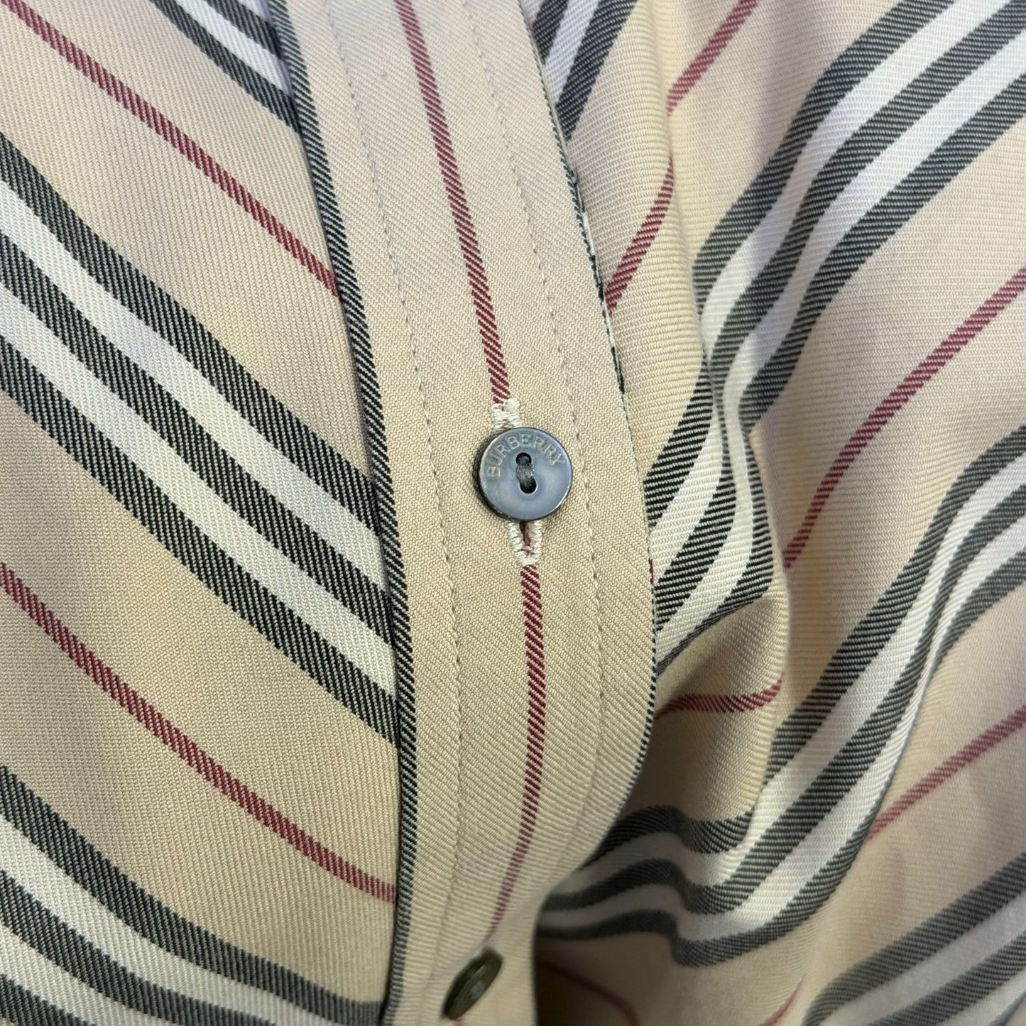 Burberry London Striped Button-Down Shirt Tan/Red 3/4 Sleeves XL
