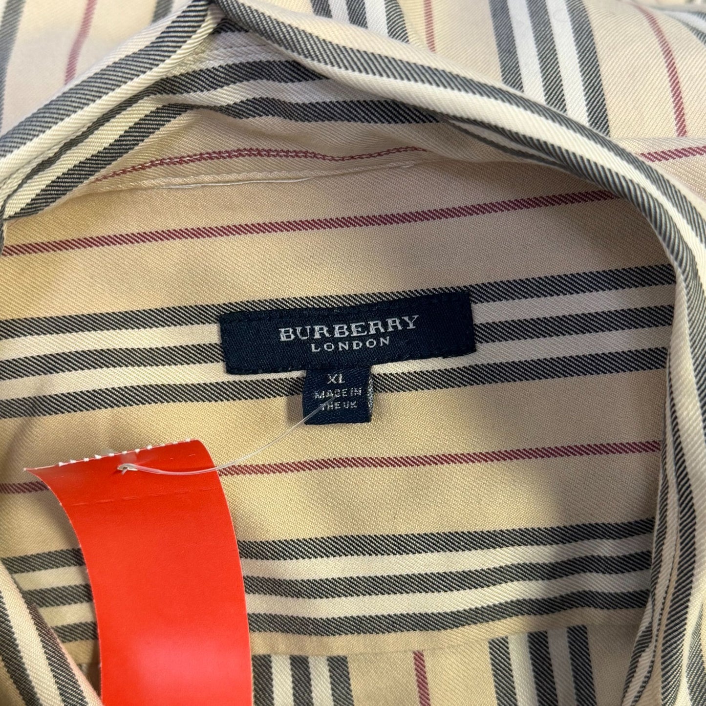Burberry London Striped Button-Down Shirt Tan/Red 3/4 Sleeves XL