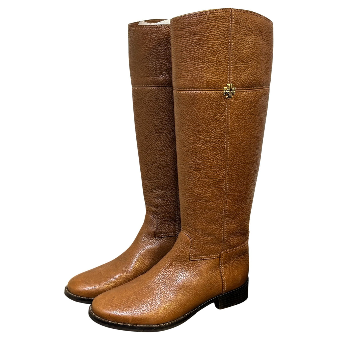 Tory Burch Brown Leather Riding Boots Size 8 With Gold Logo  display picture 2