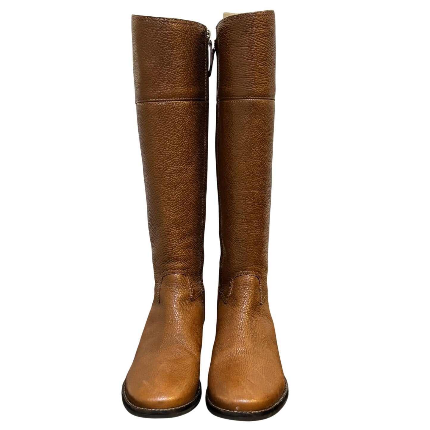 Tory Burch Brown Leather Riding Boots Size 8 With Gold Logo Detail