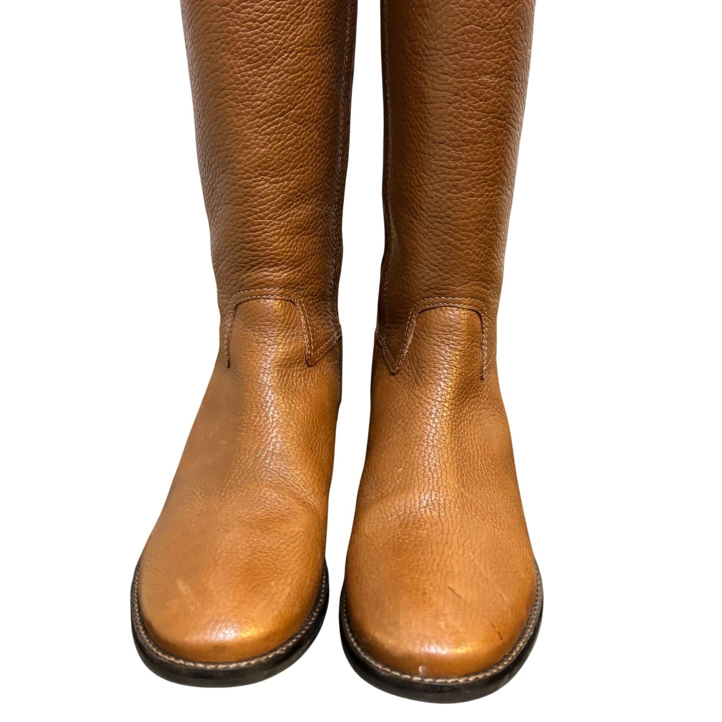 Tory Burch Brown Leather Riding Boots Size 8 With Gold Logo Detail