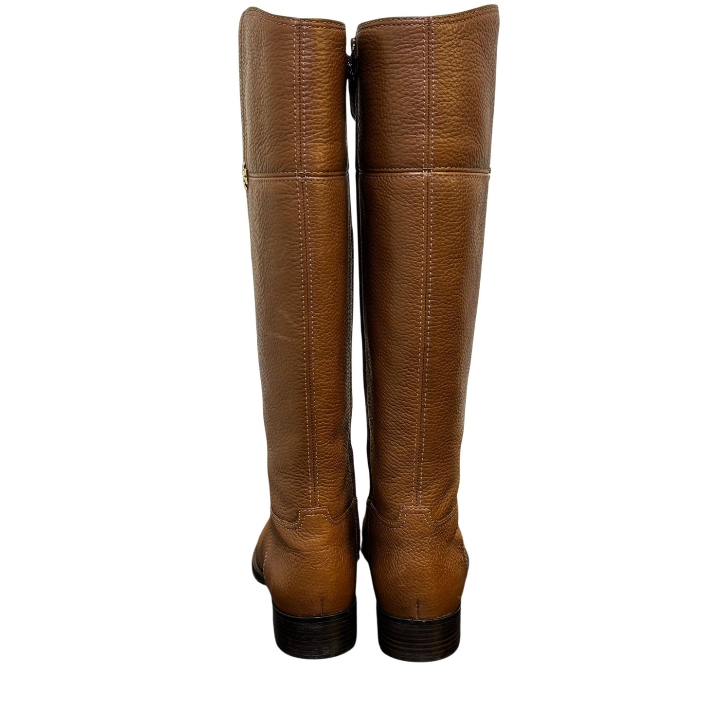 Tory Burch Brown Leather Riding Boots Size 8 With Gold Logo Detail