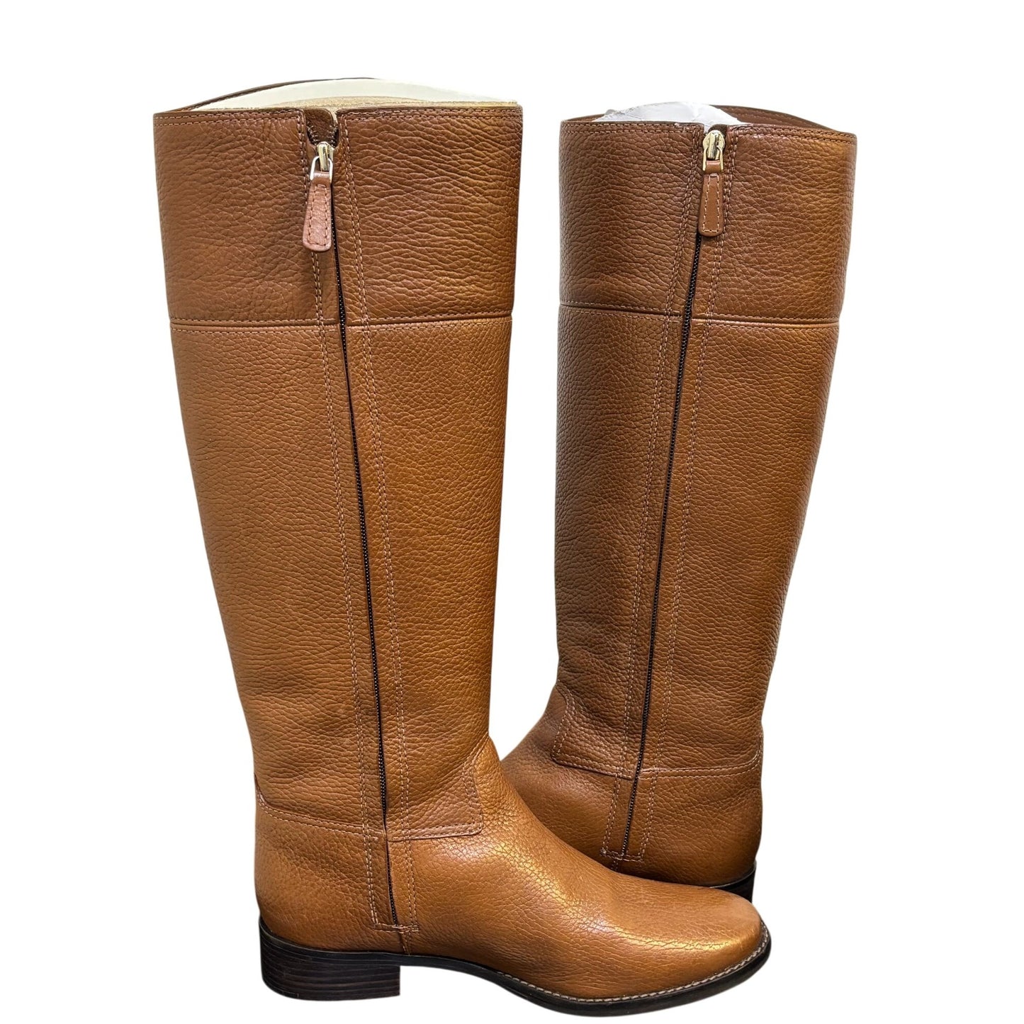 Tory Burch Brown Leather Riding Boots Size 8 With Gold Logo Detail