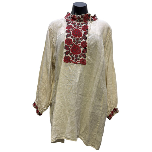 Magnolia Pearl Bohemian Blouse Cream Red Floral Embroidery OS