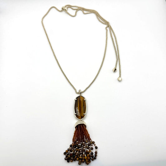 Kendra Scott Rayne Tassel Pendant Necklace In Tigers Eye Stone Gold-Tone