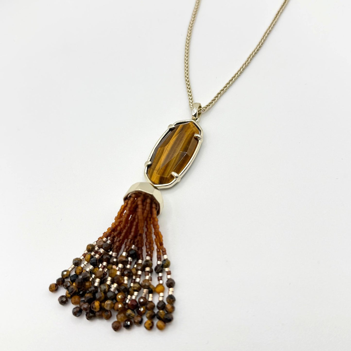Kendra Scott Rayne Tassel Pendant Necklace In Tigers Eye Stone Gold-Tone