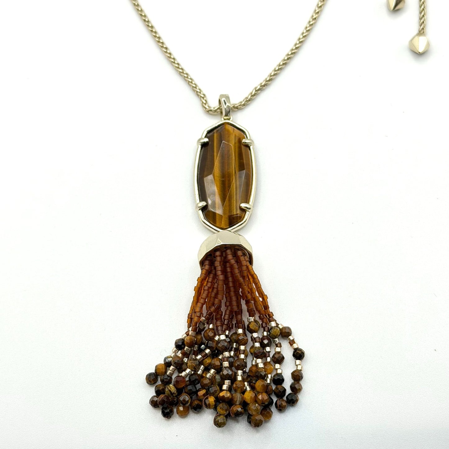 Kendra Scott Rayne Tassel Pendant Necklace In Tigers Eye Stone Gold-Tone