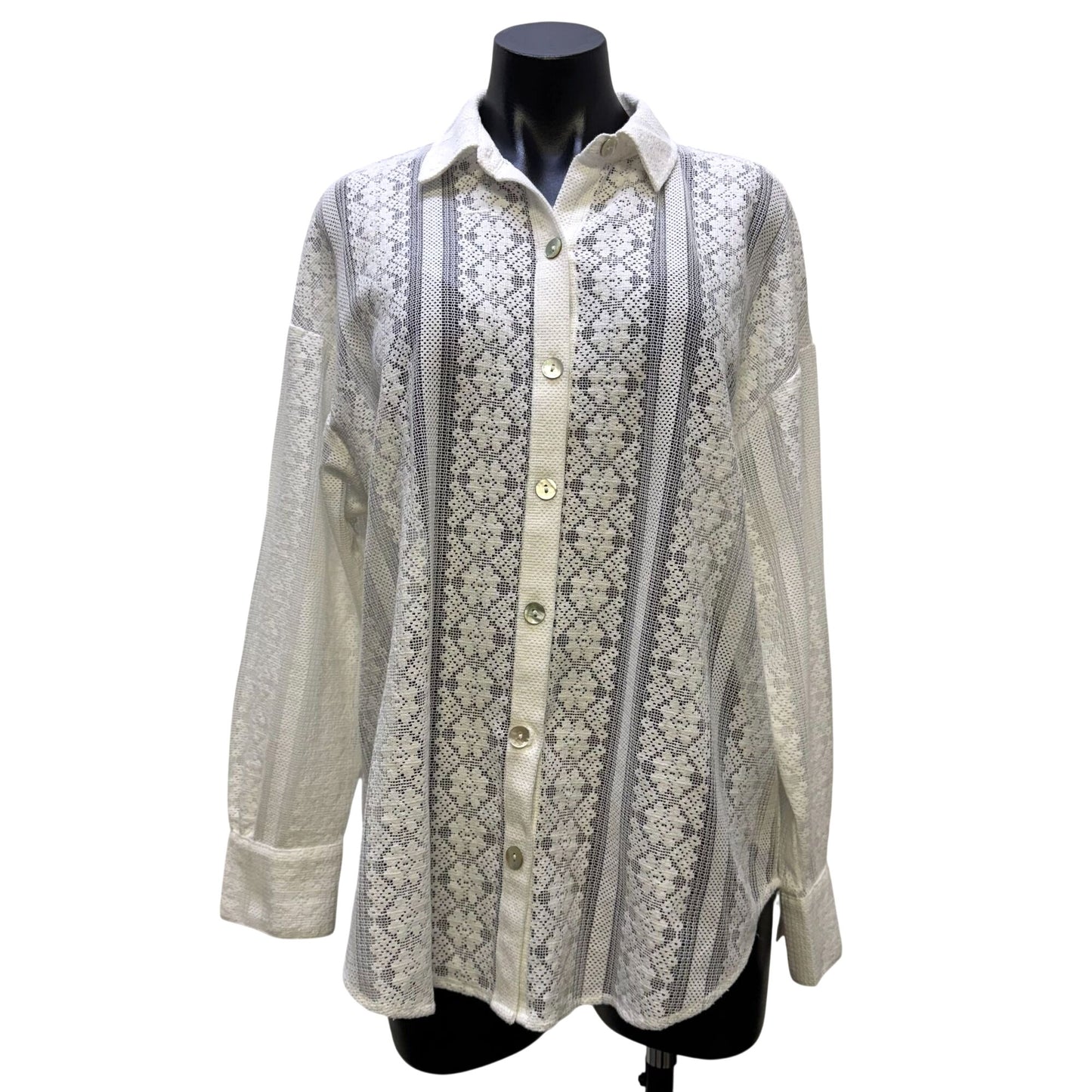 Bella Dahl White Lace Button-Down Blouse Long Sleeve M
