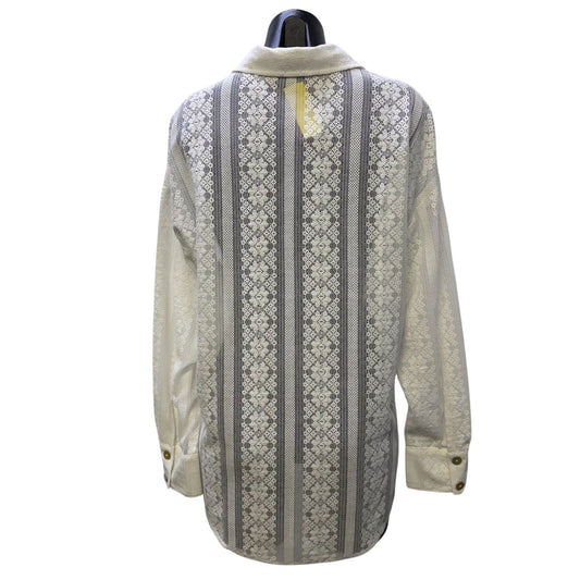 Bella Dahl White Lace Button-Down Blouse Long Sleeve M