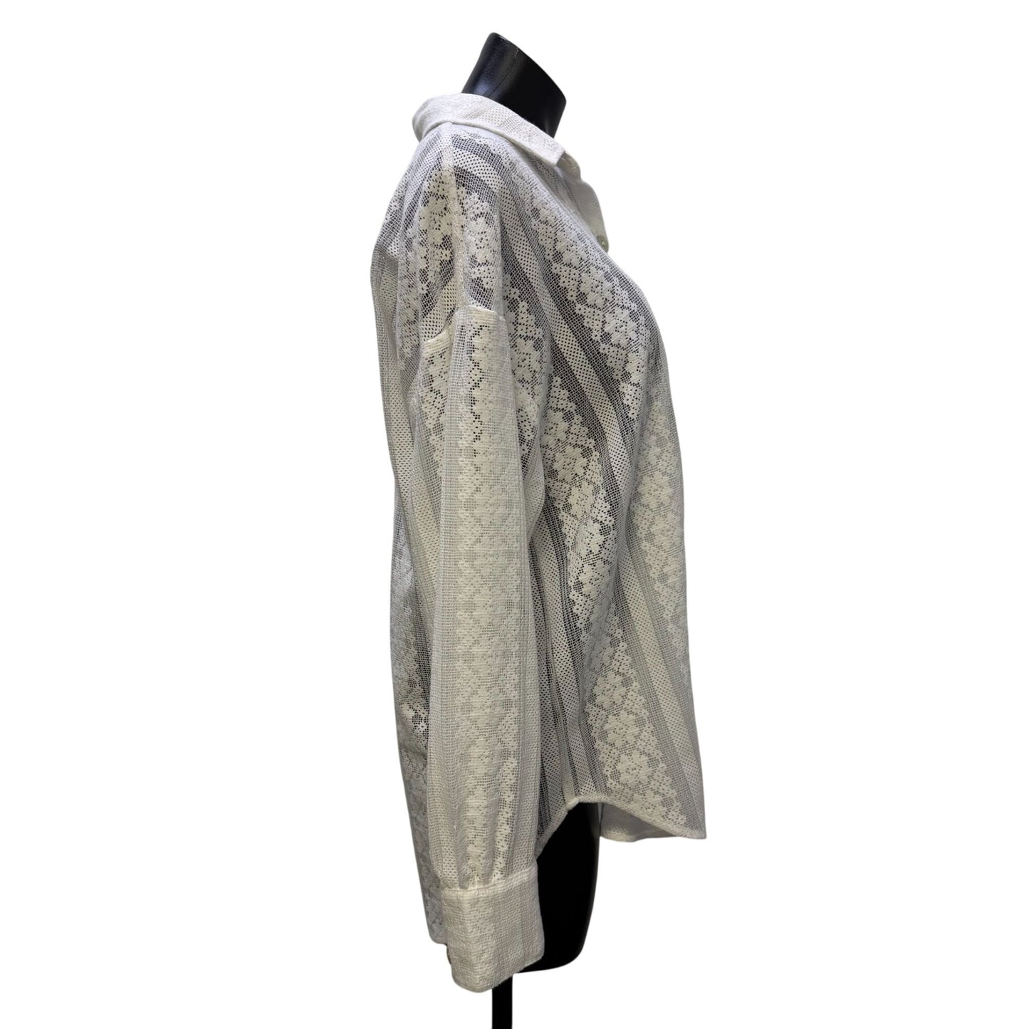 Bella Dahl White Lace Button-Down Blouse Long Sleeve M
