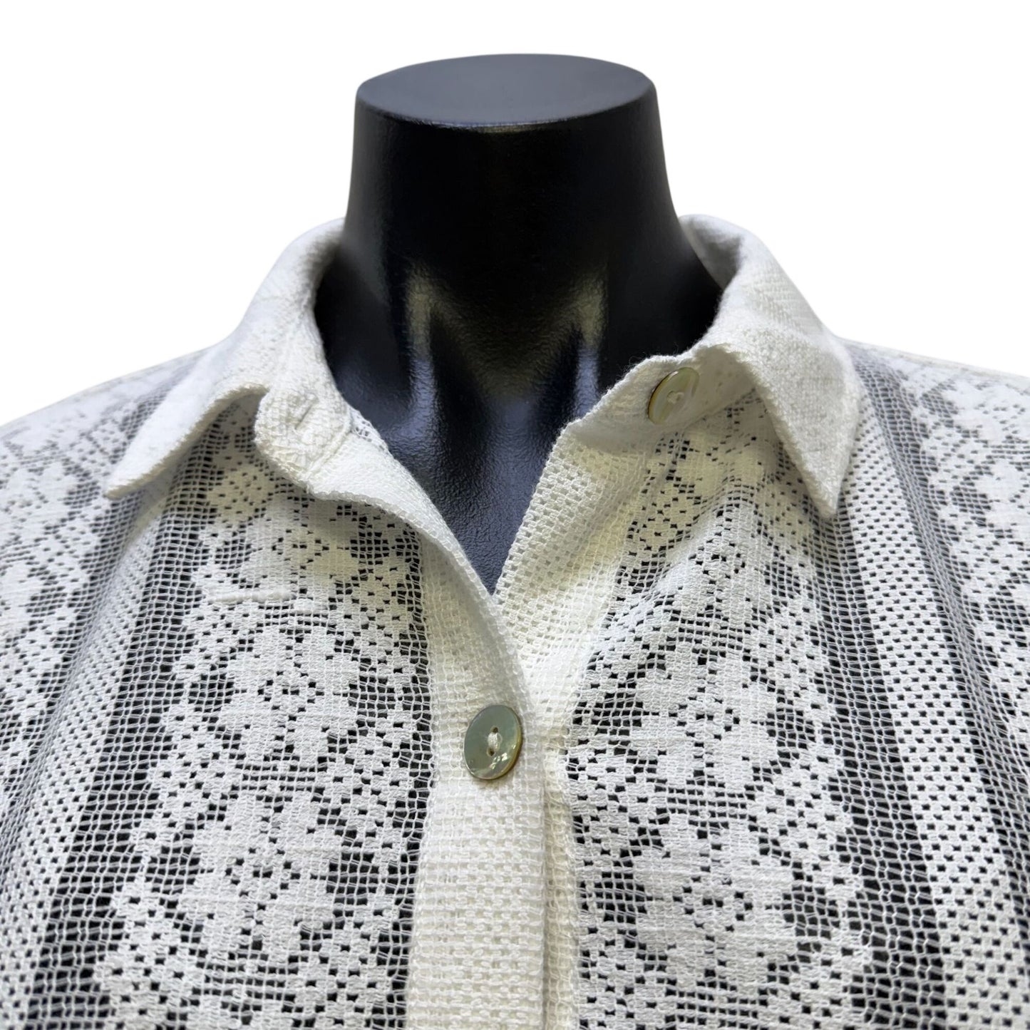 Bella Dahl White Lace Button-Down Blouse Long Sleeve M