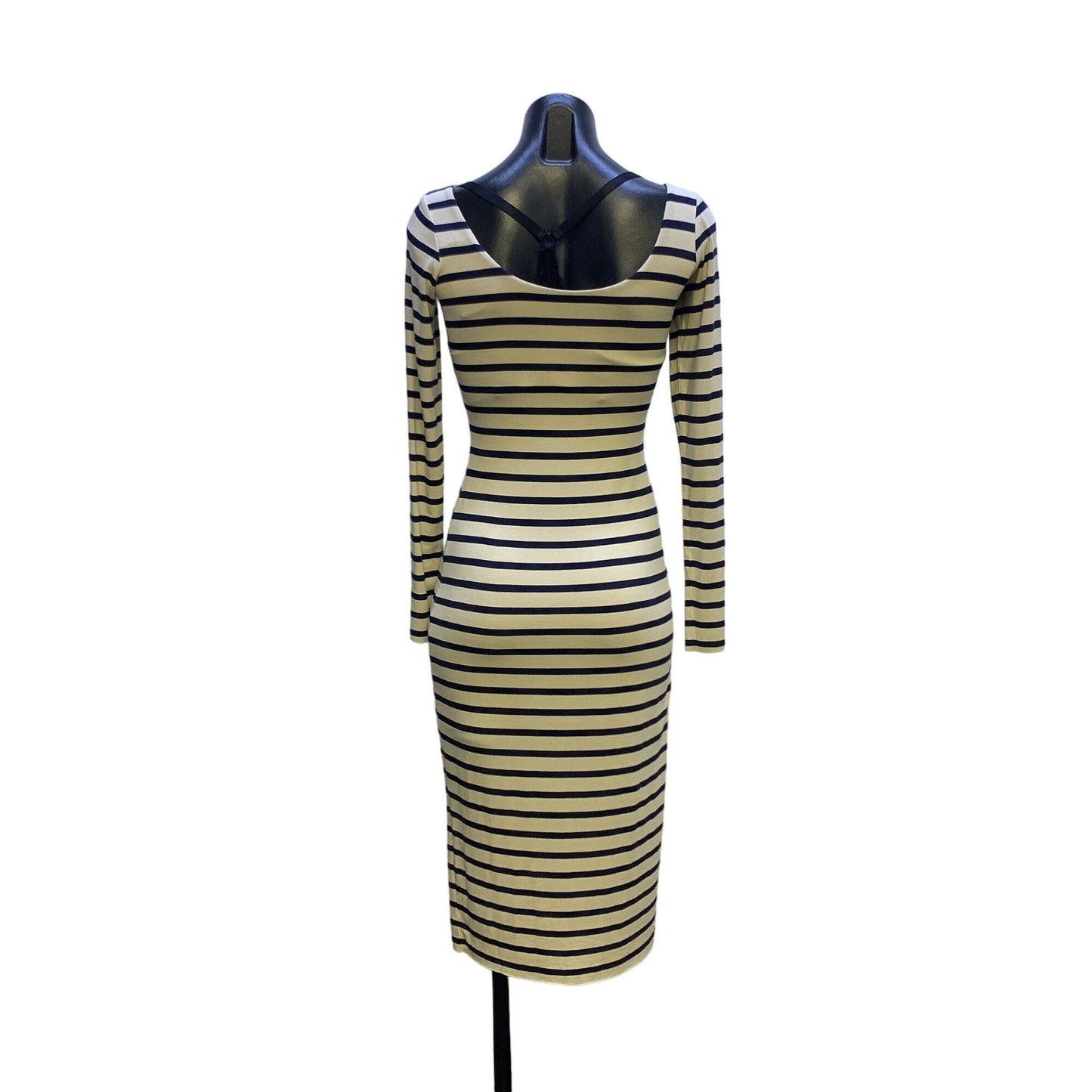 Nadia Tarr Navy & Cream Striped  Long Sleeve Midi Dress Size Medium