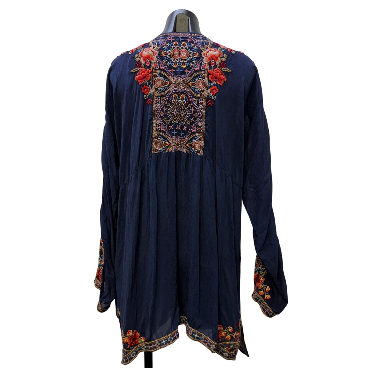 Johnny Was Embroidered Navy Multi Tunic Blouse Boho Floral XL
