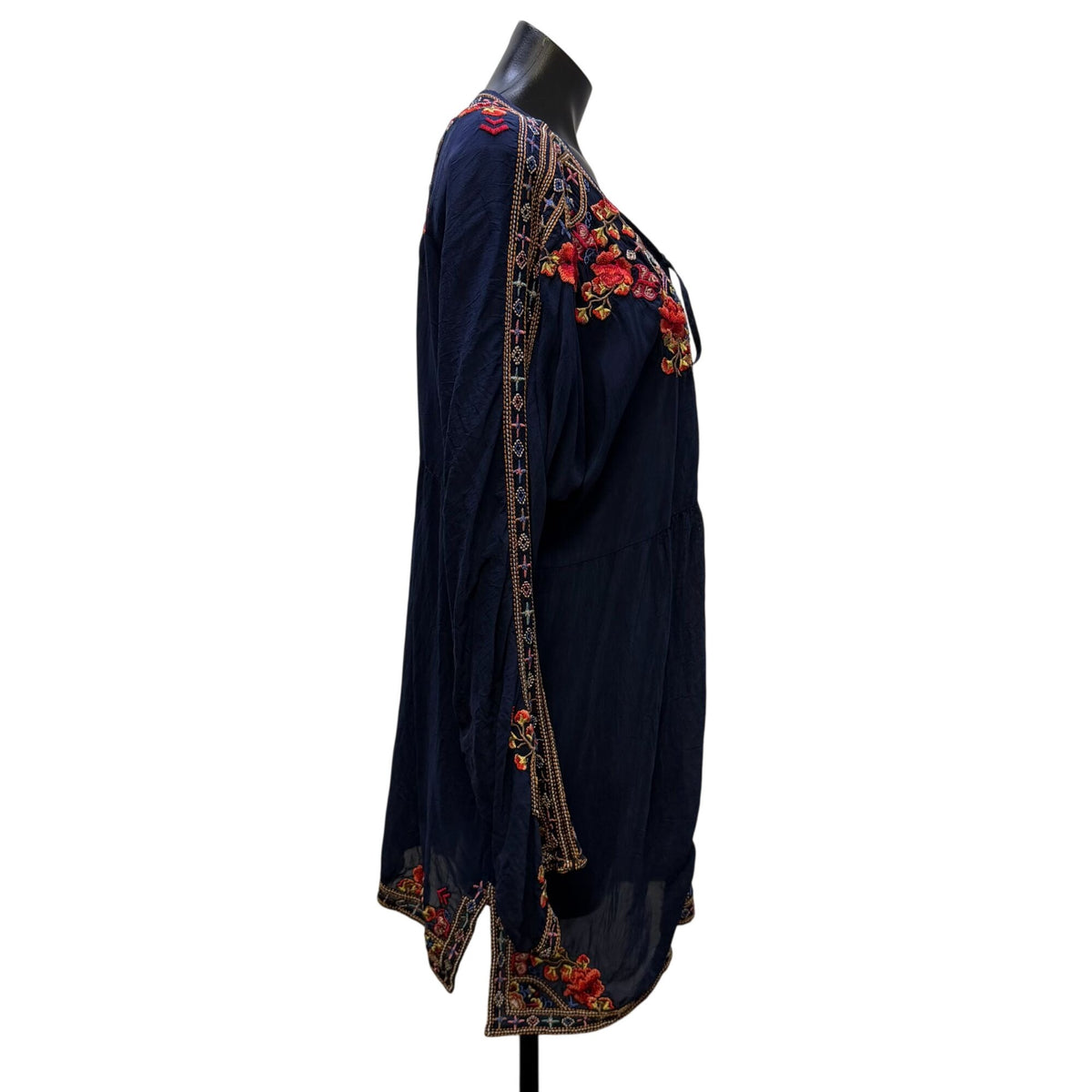 Johnny Was Embroidered Navy Multi Tunic Blouse Boho Floral XL