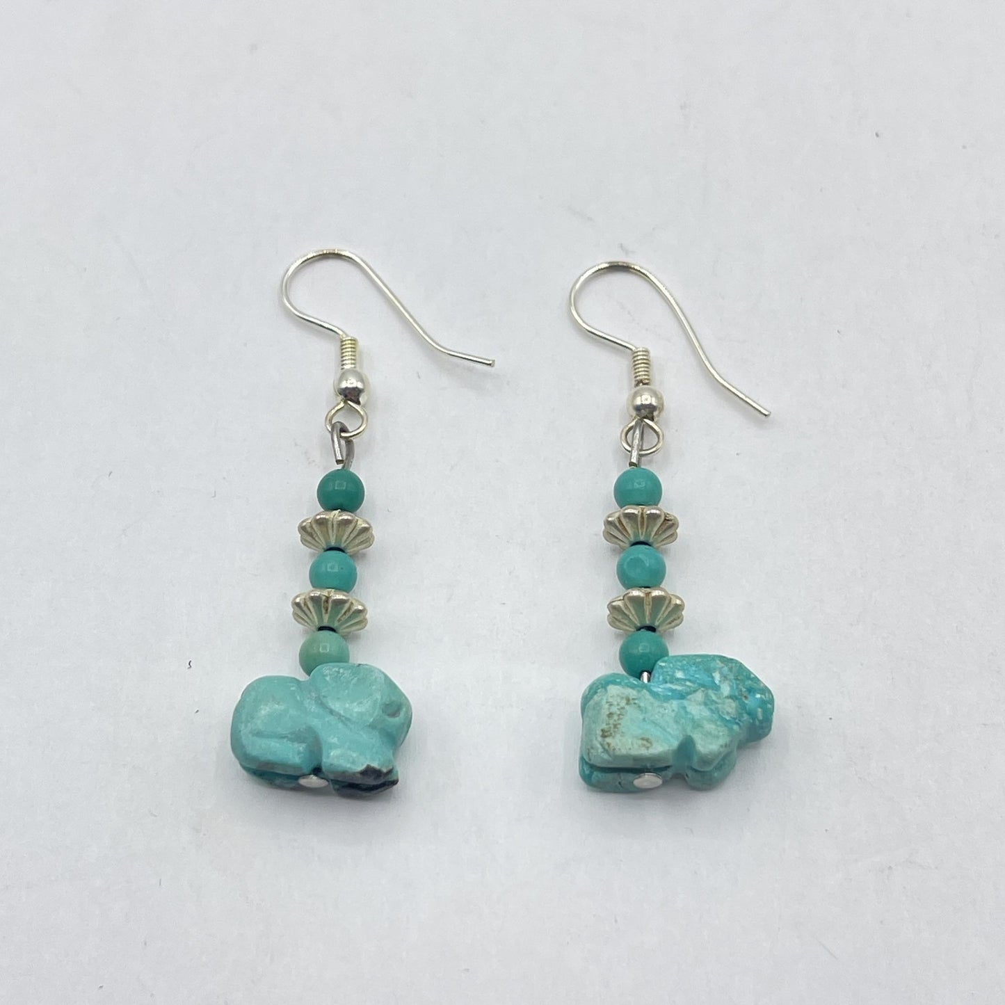 Handcrafted Turquoise Elephant Dangle Earrings With Silver Accents