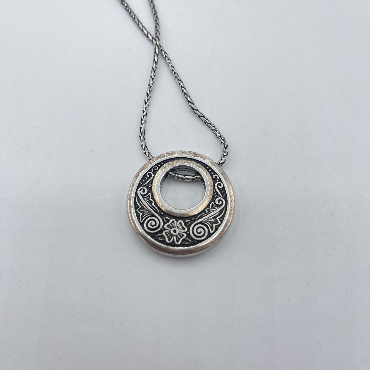 Brighton Double Circle Floral Print Silver Necklace Medium