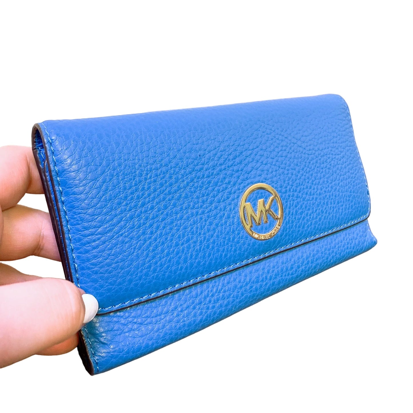 Michael Kors Blue Leather Wallet With Gold MK Logo