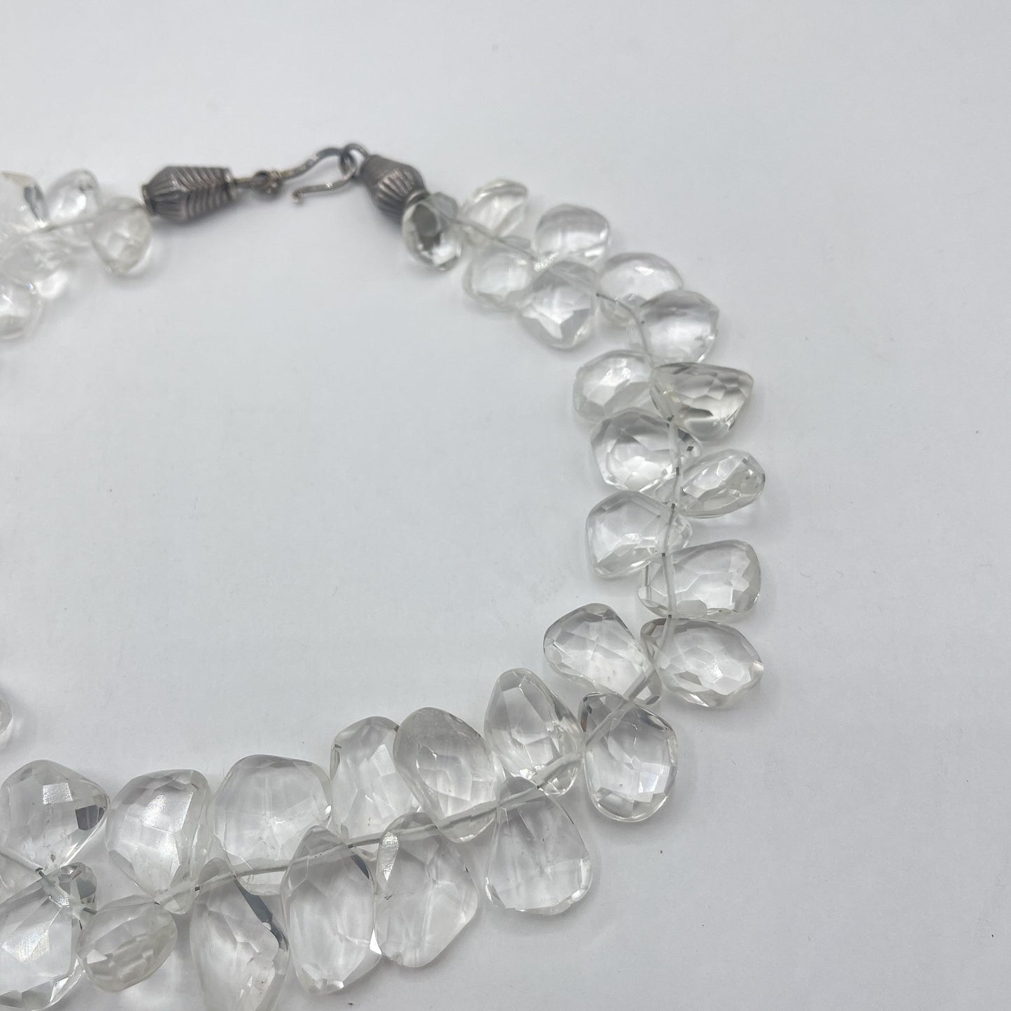 Vintage Faceted Clear Crystal Quartez Bead Necklace With Silver-Tone Clasp