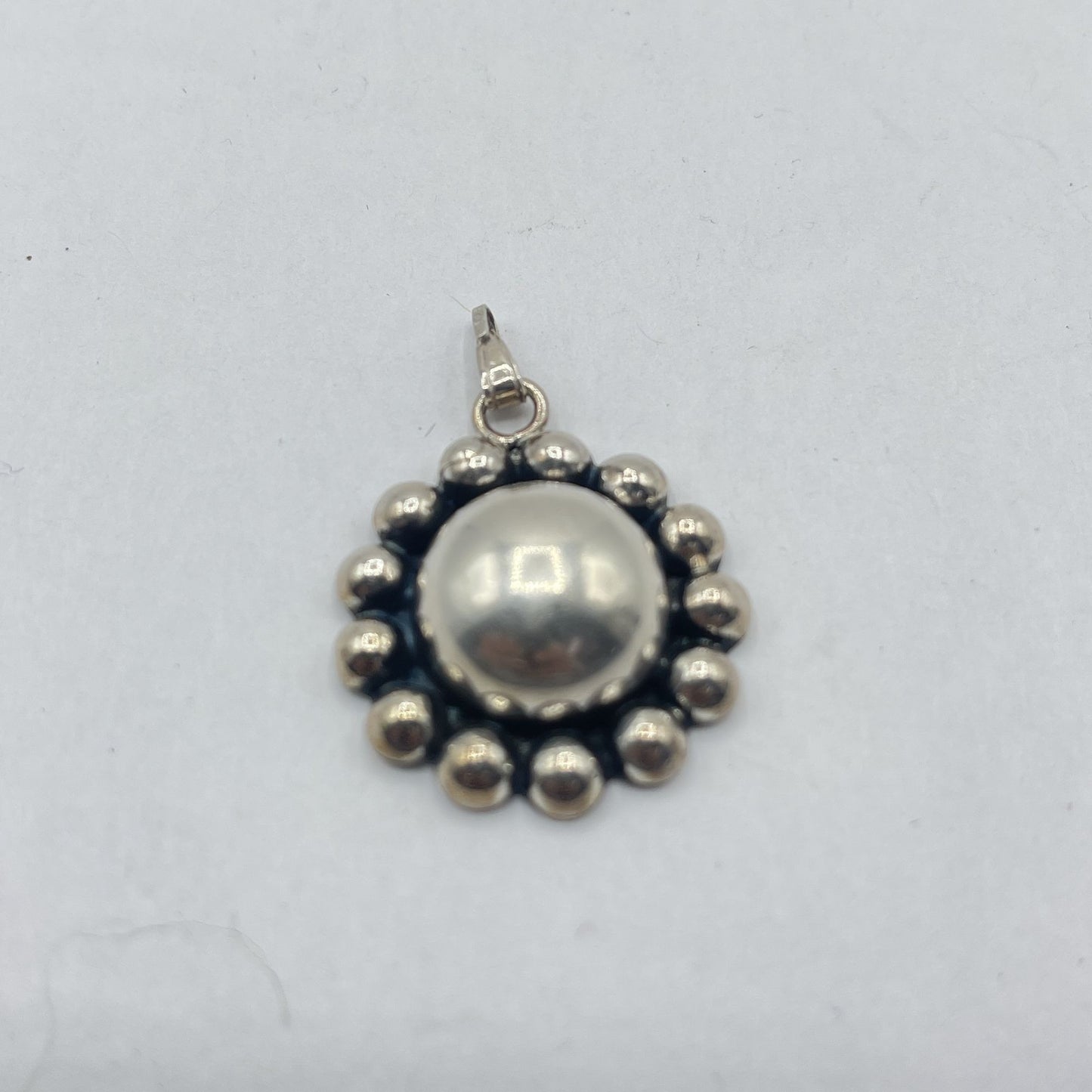 Vintage 925 Sterling Silver Round Pendant With Beaded Edge