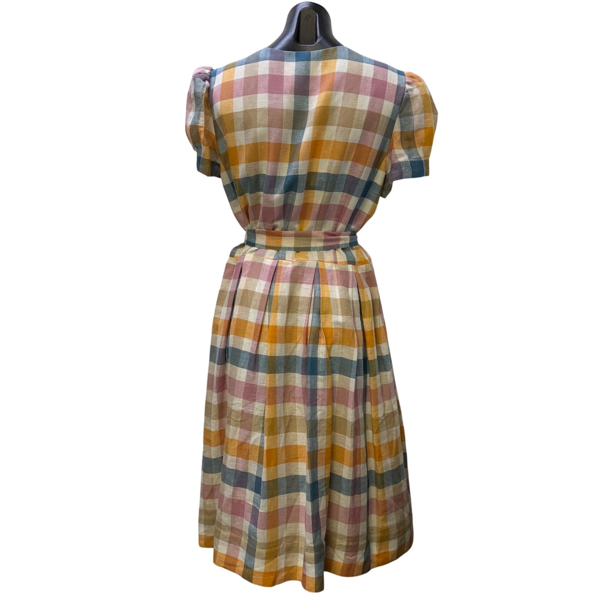 Gal Meets Glam Multicolor Plaid Belted Linen Blend Dress Size 14