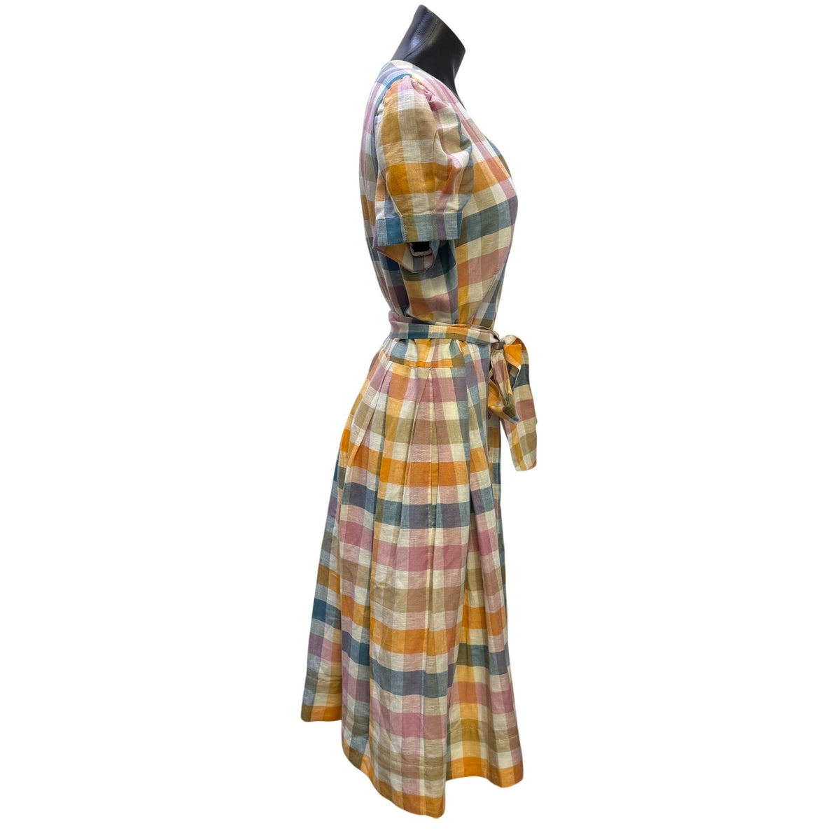 Gal Meets Glam Multicolor Plaid Belted Linen Blend Dress Size 14