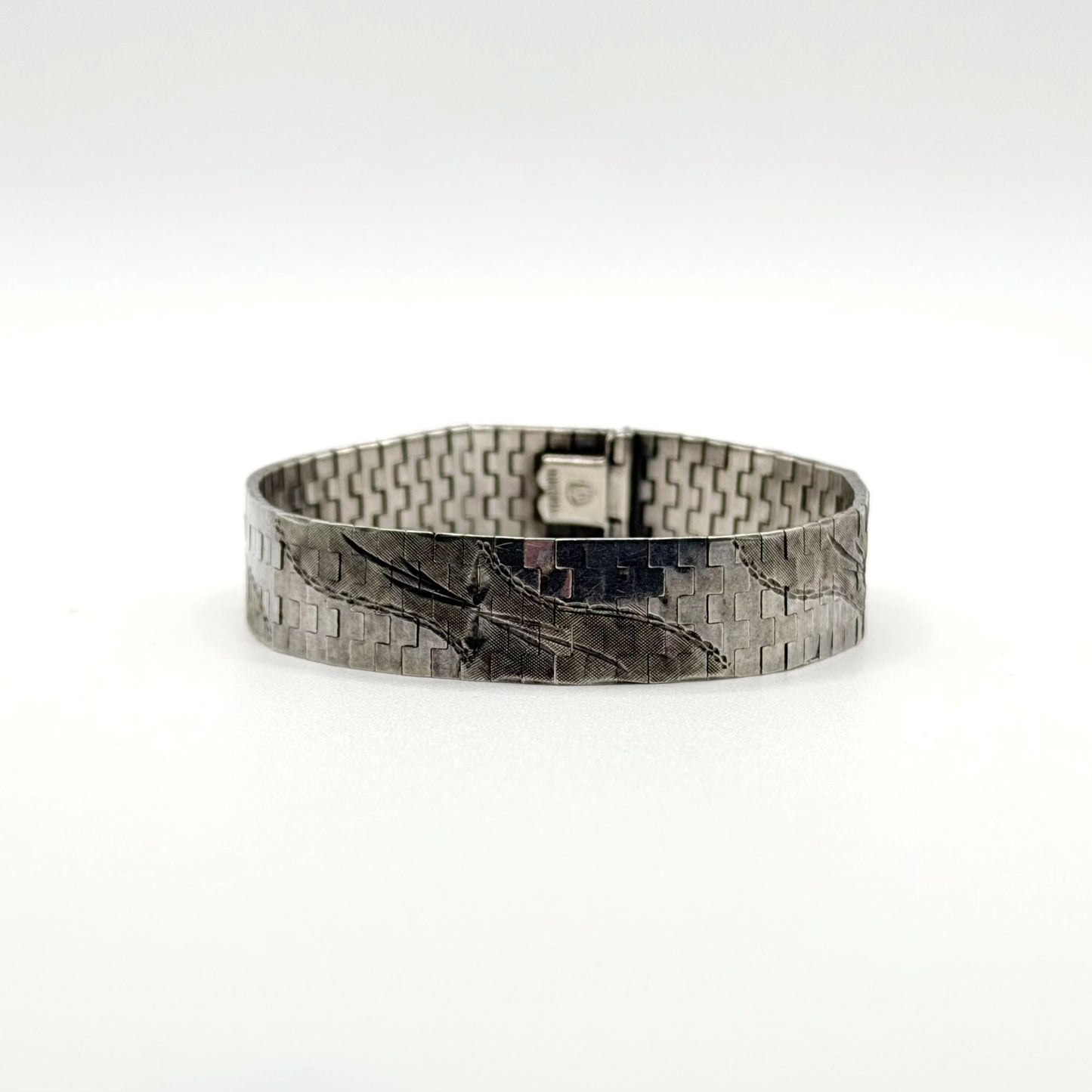 Vintage Sterling Silver Medium Floral Cuff Chain Bracelet