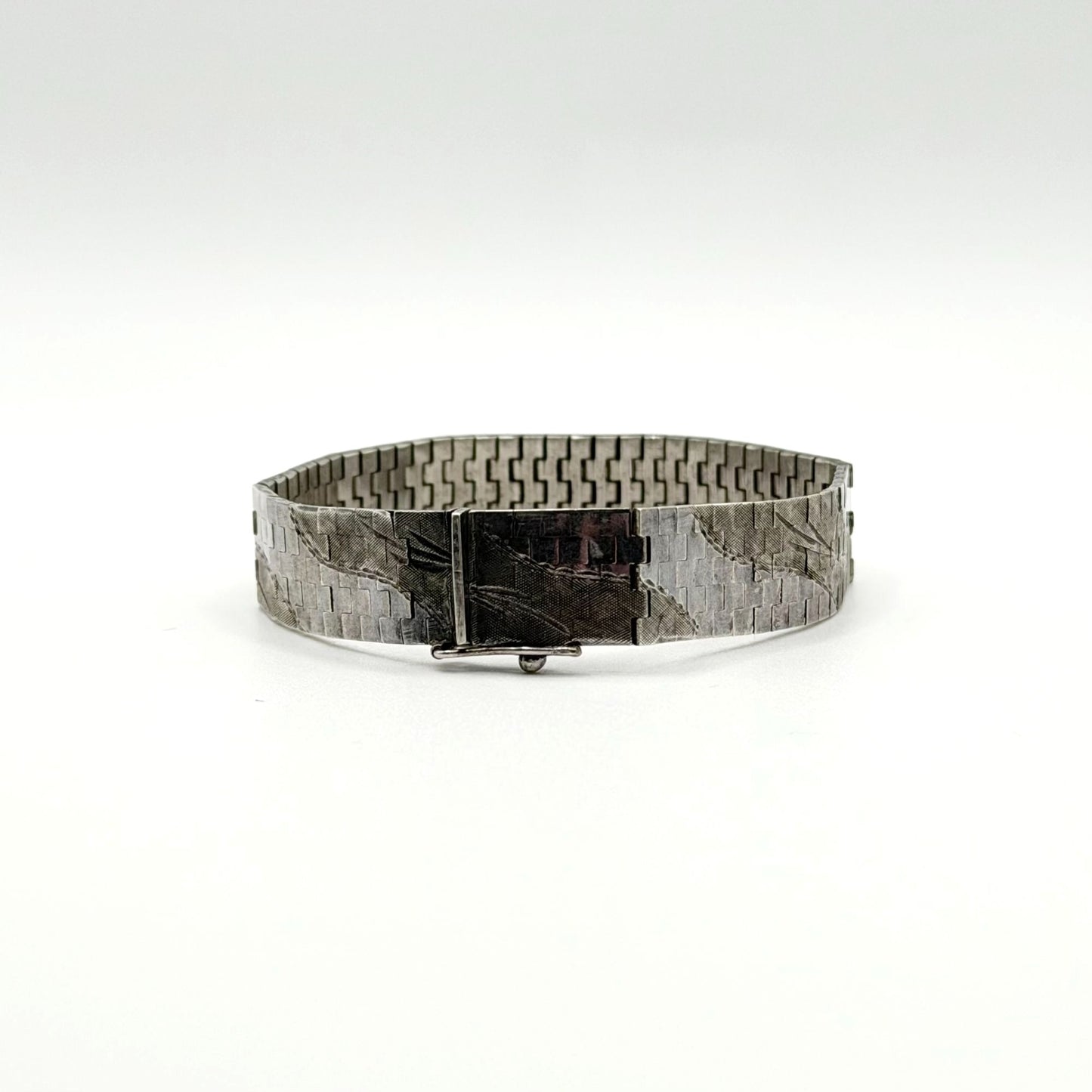 Vintage Sterling Silver Medium Floral Cuff Chain Bracelet