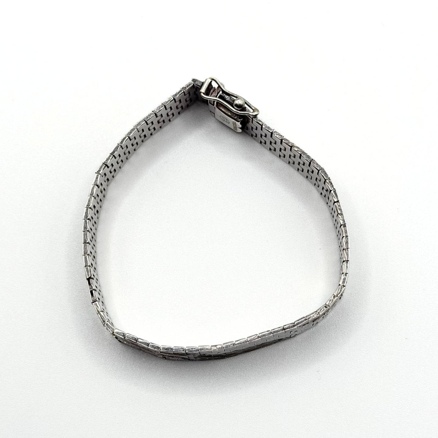 Vintage Sterling Silver Medium Floral Cuff Chain Bracelet