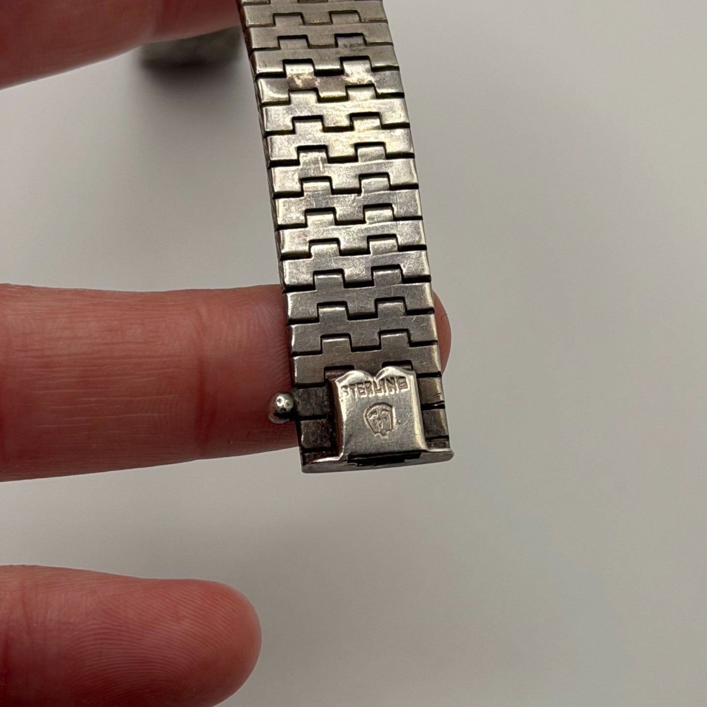 Vintage Sterling Silver Medium Floral Cuff Chain Bracelet