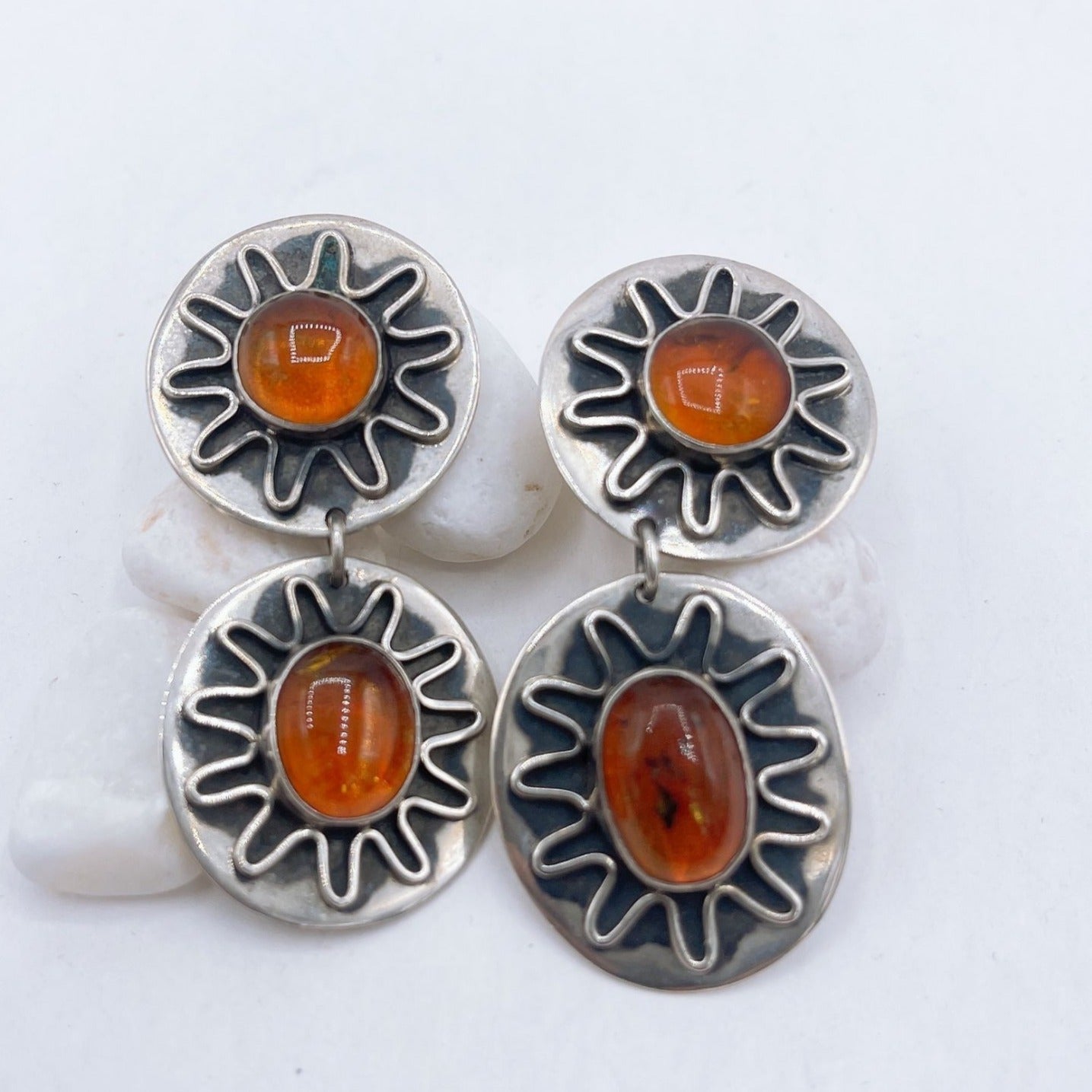 Fowler Signature 925 Sterling Amber Stone Dangle Clip-On Earrings