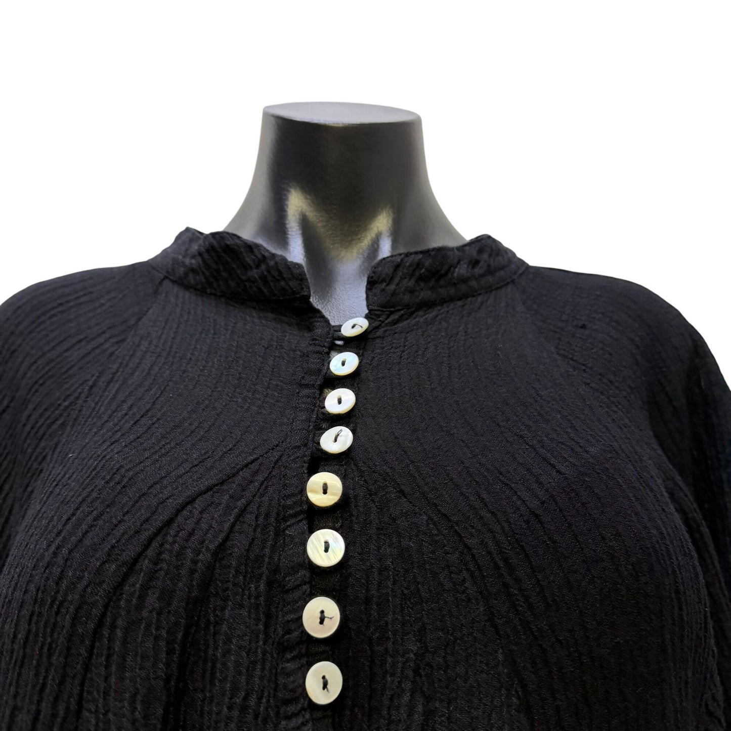 Myrah Penaloza Black Tunic Blouse With Button Front S
