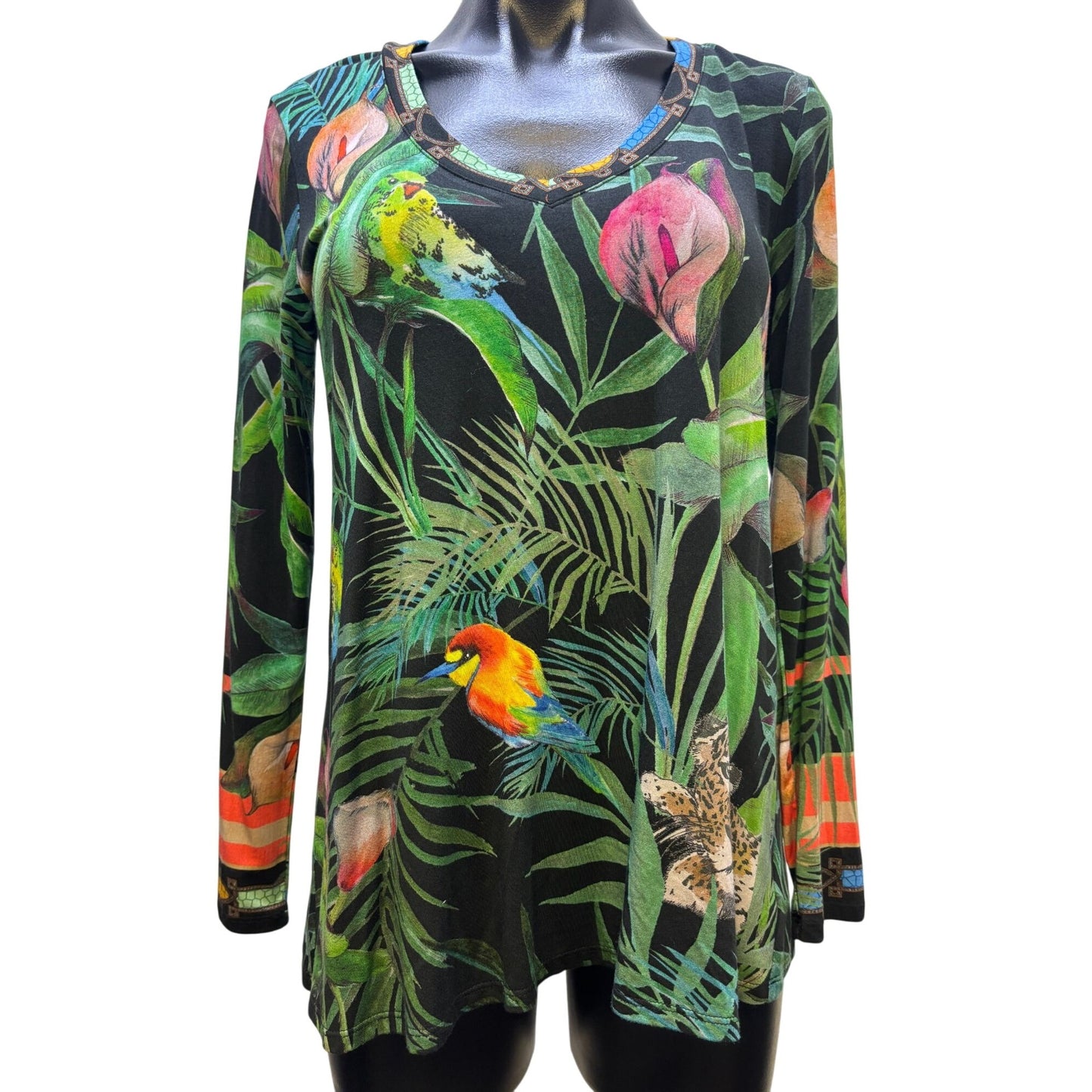 Johnny Was Tropical Print Long Sleeve Blouse S