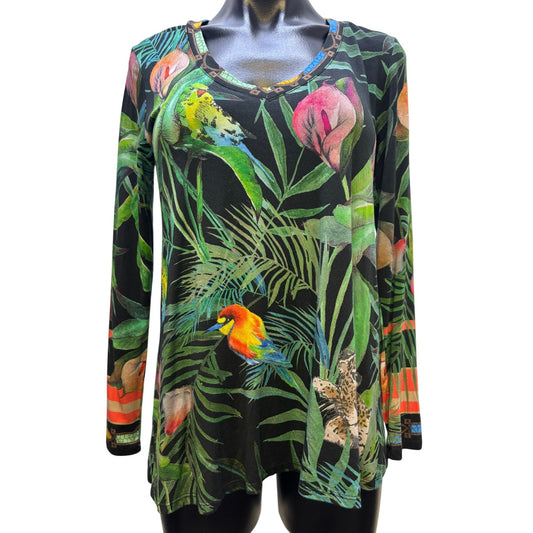 Johnny Was Tropical Print Long Sleeve Blouse S