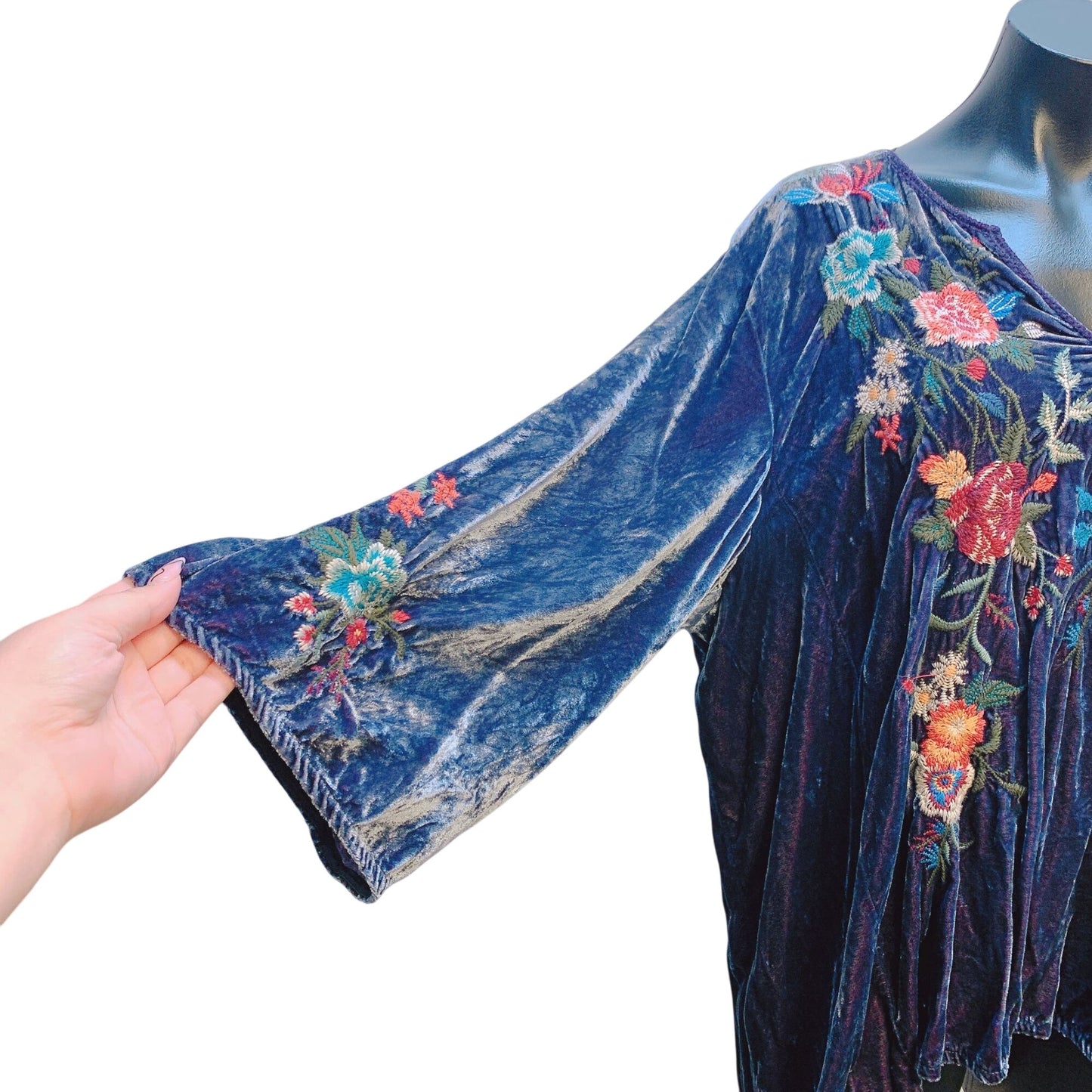 Johnny Was Floral Embroidered Deep Purple Velvet Blouse XL