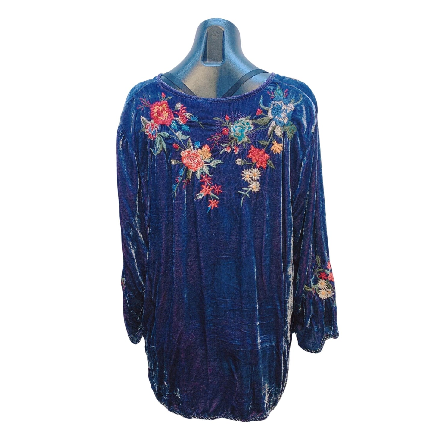 Johnny Was Floral Embroidered Deep Purple Velvet Blouse XL